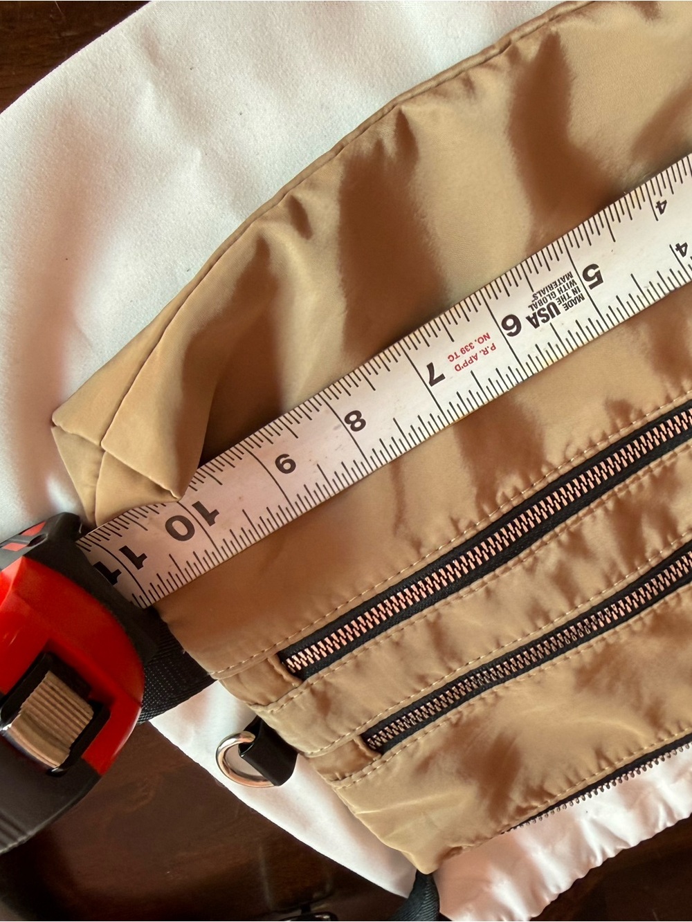 Neutral Tan Nylon Crossbody Bag with Dual Zip Pockets - Picture 3 of 4